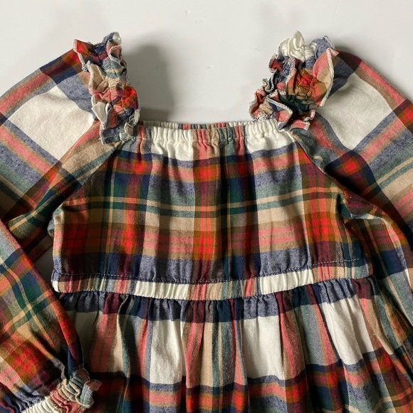 J. Crew Crewcuts Dress Size 2T Plaid Square Neck Ruffles Worn 1X Red Ivory EUC - Picture 3 of 12